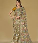 Mustard organza brasso printed saree