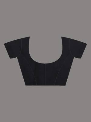 Black cotton handwoven soft saree with pompom 5