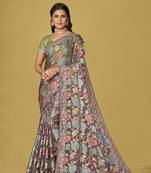 Grey organza brasso printed saree