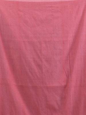 Salmon red cotton handwoven soft saree with pompom 4