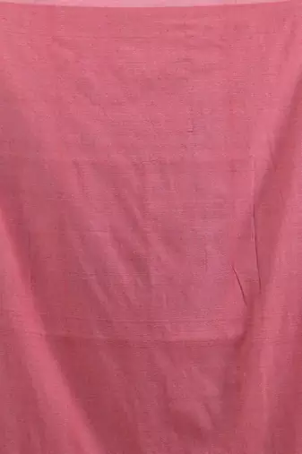 Salmon red cotton handwoven soft saree with pompom