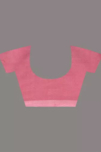 Salmon red cotton handwoven soft saree with pompom