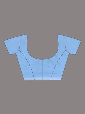 Sky blue cotton handwoven soft saree with pompom 5