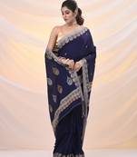 Navy blue cotton soft saree with woven designs