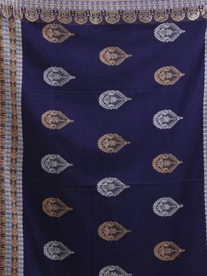 Navy blue cotton soft saree with woven designs 4