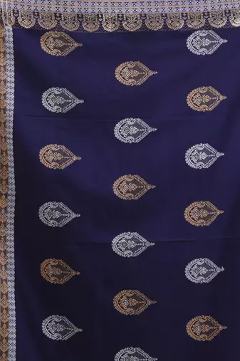 Navy blue cotton soft saree with woven designs