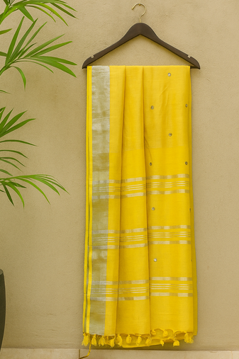 Yellow Linen Saree With Blouse piece