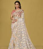 Off white organza brasso printed saree