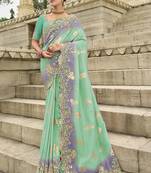 turquoise silk blend cut work saree