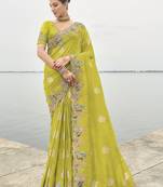 green Embroidered silk blend saree