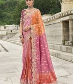 pink and orange silk blend buttis saree