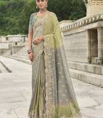  green and grey Embroidered silk blend saree