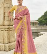 pink silk blend embroidered saree
