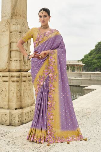 lavender Embroidered silk blend saree