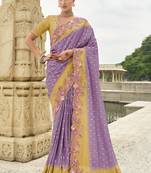 lavender Embroidered silk blend saree