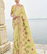 green silk blend stone work saree