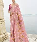 pink Cutwork silk blend saree