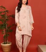 Women's dusty beige authentic chikankari ethnic motif modal kurta with dhoti pants