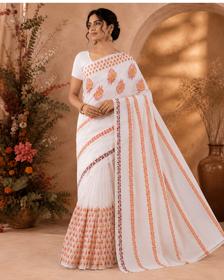 Hand Block Printed Saree With Blouse 1