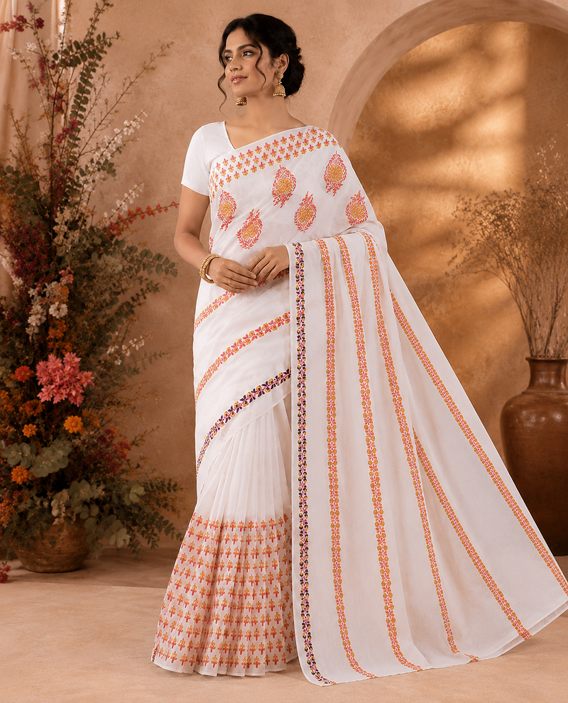Hand Block Printed Saree With Blouse