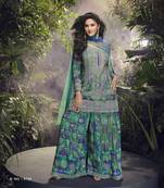 Multicolour embroderied silk stitched plazo suit(free size)