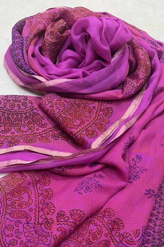 Hand Block Printed Chiffon Saree With Blouse
