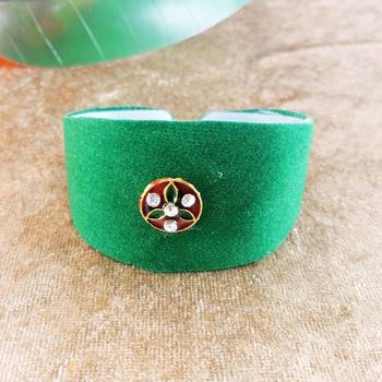 Green acrylic kundan stud free size bracelets 1