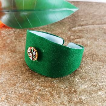 Green acrylic kundan stud free size bracelets 3