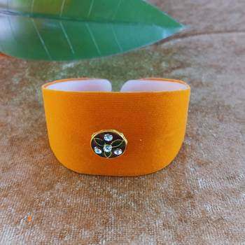Orange acrylic kundan stud free size bracelets 1