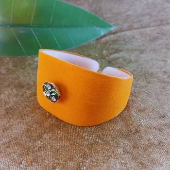 Orange acrylic kundan stud free size bracelets 3