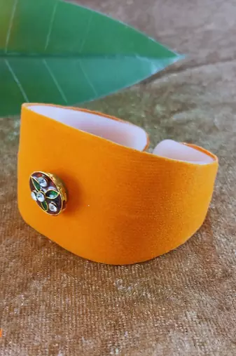 Orange acrylic kundan stud free size bracelets
