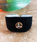 Black acrylic kundan stud free size bracelets