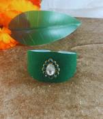 Green acrylic kundan stud free size bracelets
