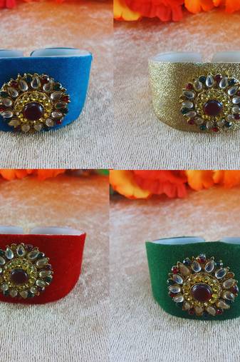 Multi acrylic kundan stud free size bracelets combo