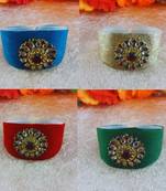 Multi acrylic kundan stud free size bracelets combo