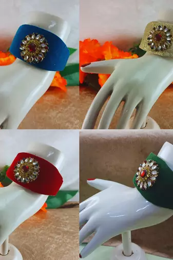 Multi acrylic kundan stud free size bracelets combo