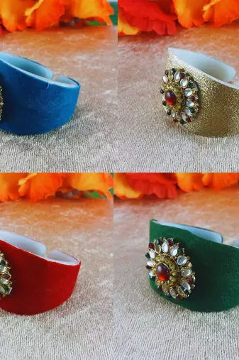Multi acrylic kundan stud free size bracelets combo