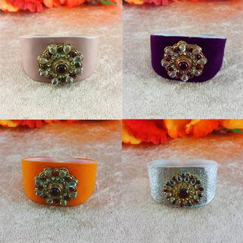 Multi acrylic kundan stud free size bracelets combo 1