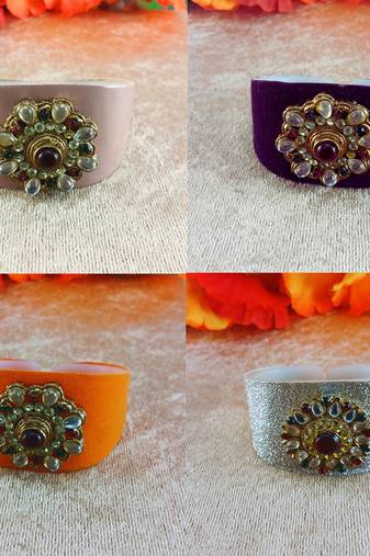 Multi acrylic kundan stud free size bracelets combo