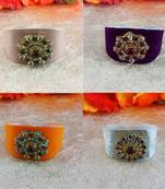 Multi acrylic kundan stud free size bracelets combo