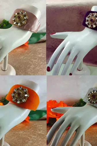 Multi acrylic kundan stud free size bracelets combo