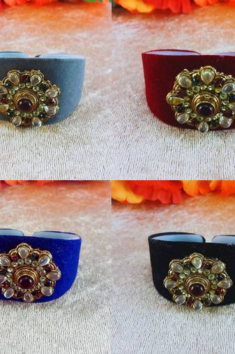 Multi acrylic kundan stud free size bracelets combo