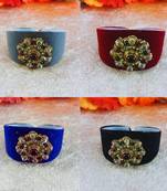 Multi acrylic kundan stud free size bracelets combo