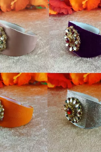 Multi acrylic kundan stud free size bracelets combo