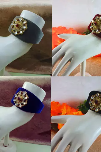 Multi acrylic kundan stud free size bracelets combo