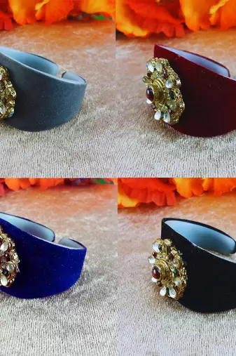 Multi acrylic kundan stud free size bracelets combo