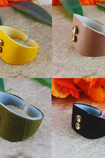 Multi acrylic kundan stud free size bracelets combo