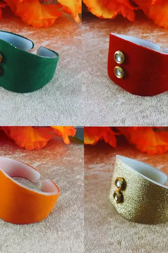 Multi acrylic kundan stud free size bracelets combo