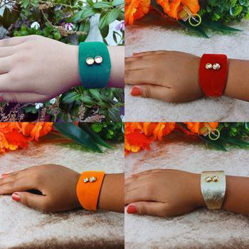 Multi acrylic kundan stud free size bracelets combo 4