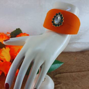 Orange acrylic kundan stud free size bracelets 2